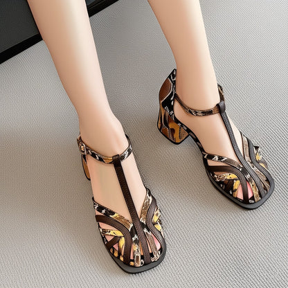Snake Print Block Heel Sandals