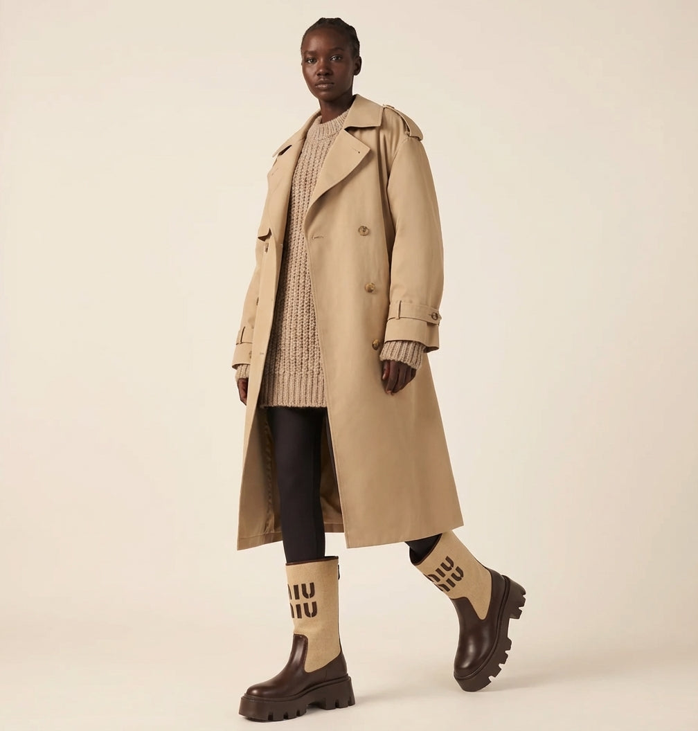 Brown Beige Patchwork Block Heel Boots