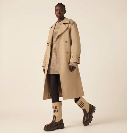 Brown Beige Patchwork Block Heel Boots