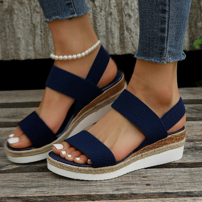 Stylish Black Strappy Wedge Sandals