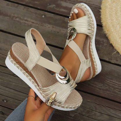 Women's Wedge Shoes With Metal Buckle