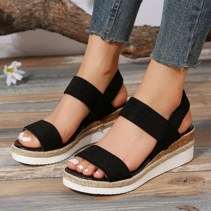 Stylish Black Strappy Wedge Sandals