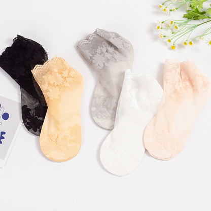 Elastic Floral Mesh Ankle Socks