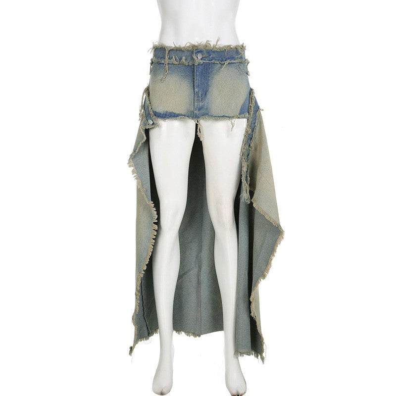 Fashion Gradient Split Stitching Irregular Skirt