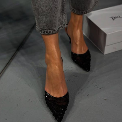 Glamorous Black Mesh Stiletto Slingbacks