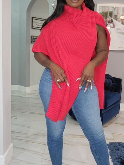 Knitted Turtleneck Split Top