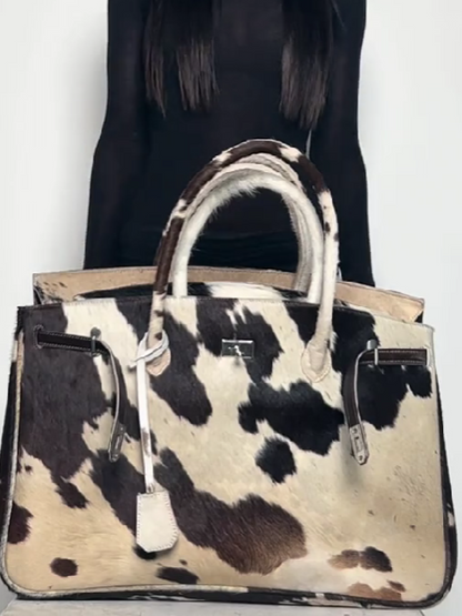 Faux Leather Cow Print Large Capacity Shoulder Bag