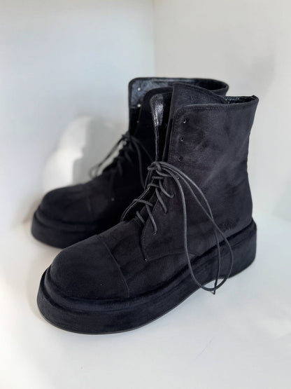 Satin Bow Lace Up Platform Ankle Boots