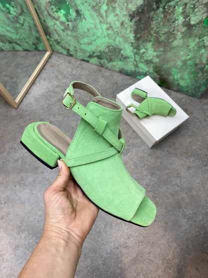 Peep Toe Buckle Strap Block Heel Sandals