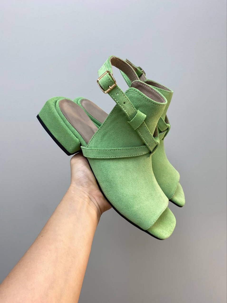 Peep Toe Buckle Strap Block Heel Sandals