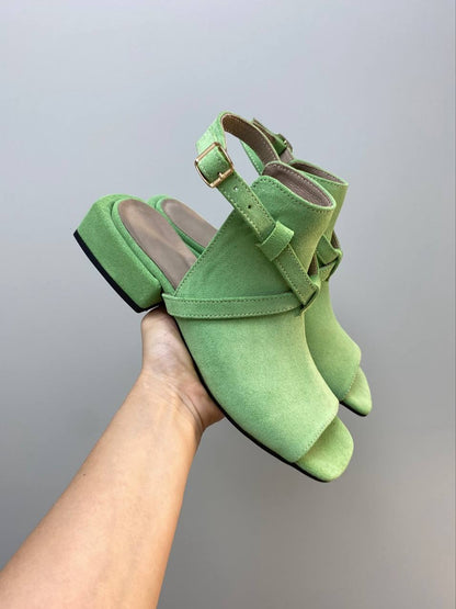 Peep Toe Buckle Strap Block Heel Sandals