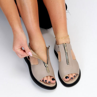 Zipper Accent Open Toe Sandals
