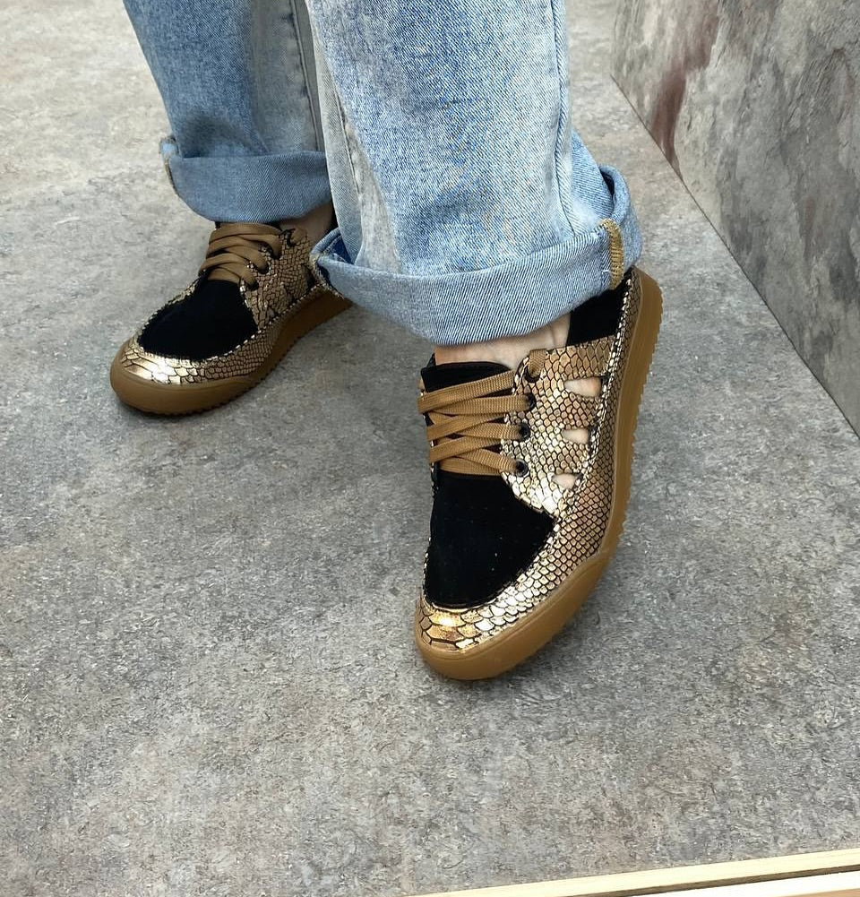 Snakeskin Pattern Lace Up Sneakers