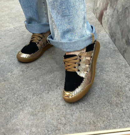 Snakeskin Pattern Lace Up Sneakers