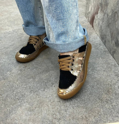 Snakeskin Pattern Lace Up Sneakers