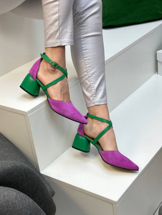 Cross Strap Block Heel Pumps