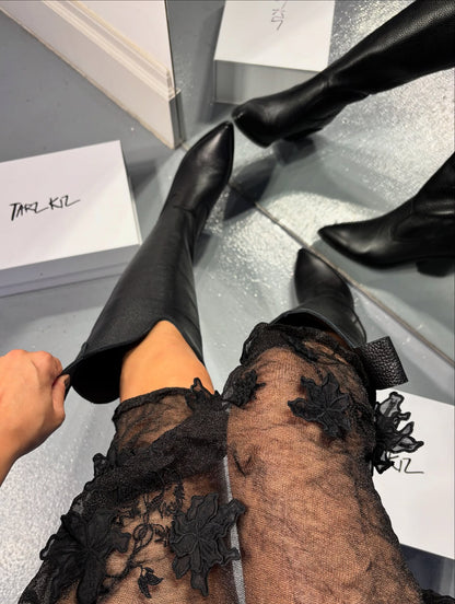 Pointed Toe Block Heel Knee High Boots