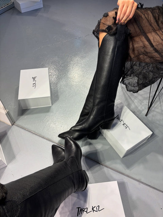 Pointed Toe Block Heel Knee High Boots