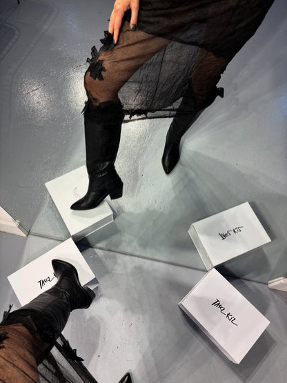 Pointed Toe Block Heel Knee High Boots