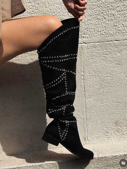 Rhinestone Accent Slouchy Over The Knee Boots