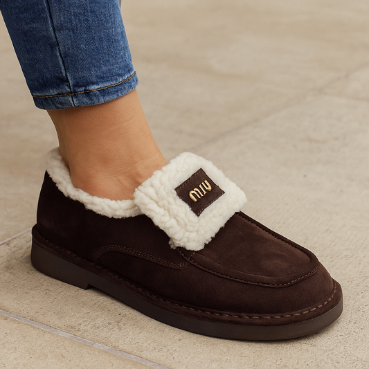 Fuzzy Trim Slip On Loafers