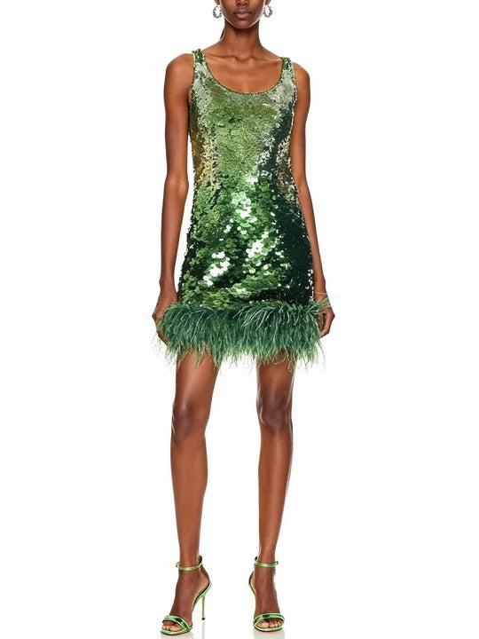 Sequined Feather Party Mini Dress