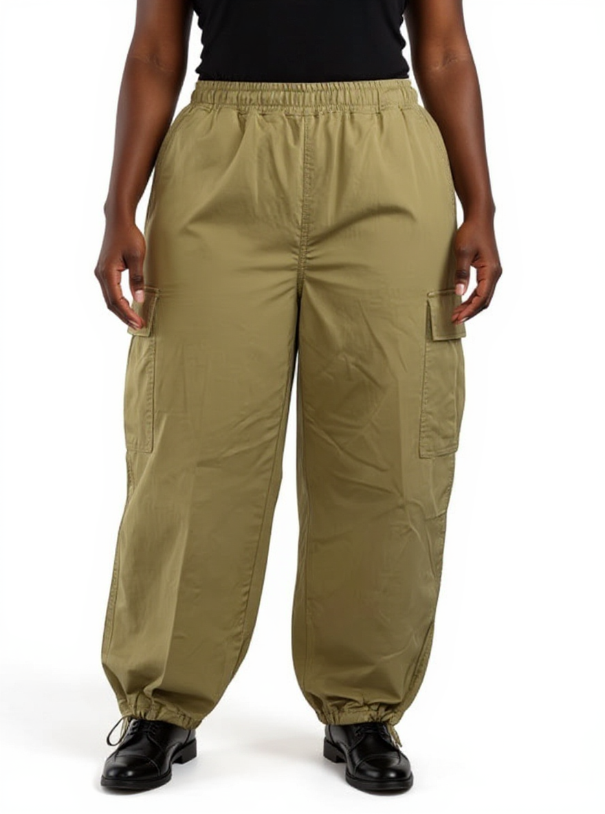 Khaki Cargo Pants With Drawstring Hem