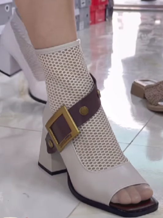 Hollow Mesh Thin Ankle Boots With Buckle