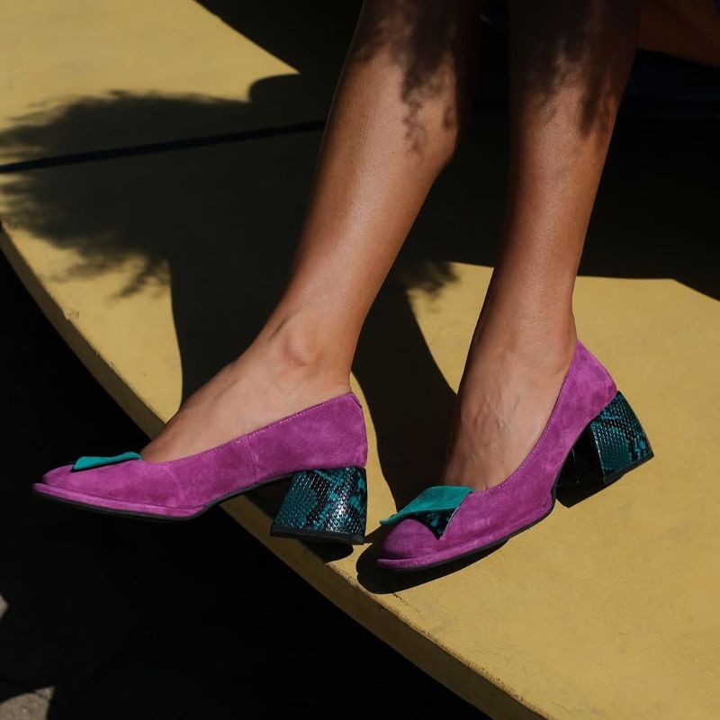 Block Heel Pumps with Colorful Accents