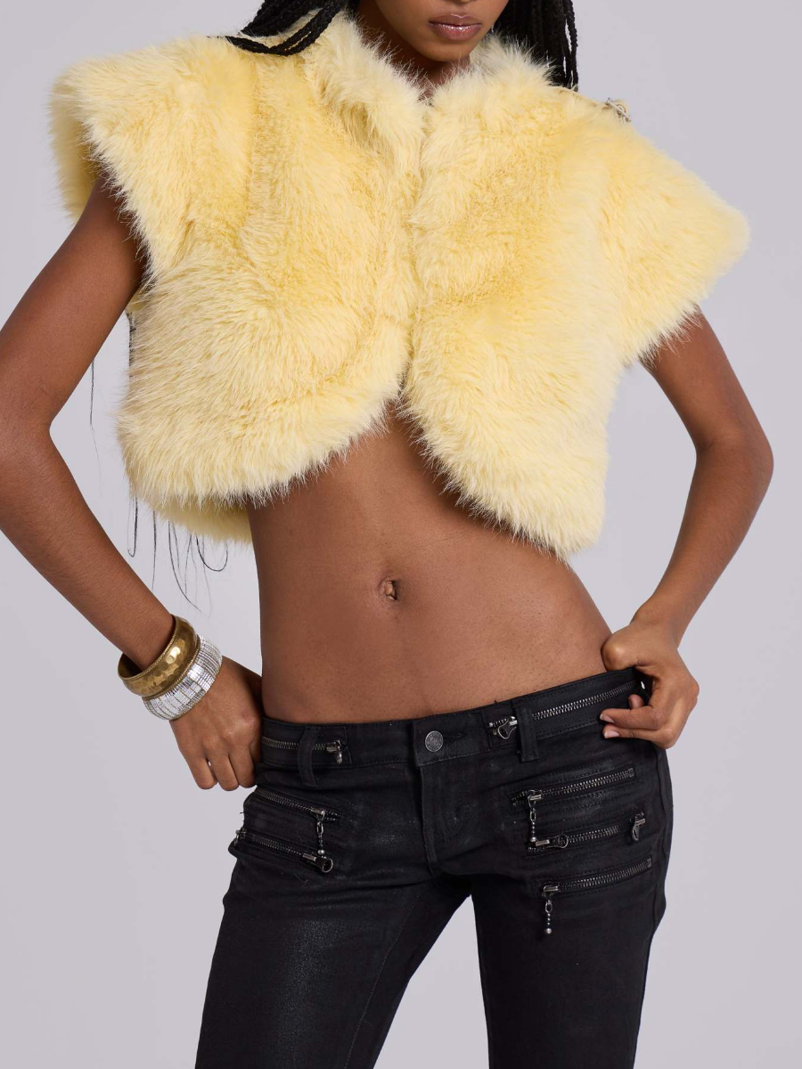 Removable Faux Fur Cape Sleeveless Jacket