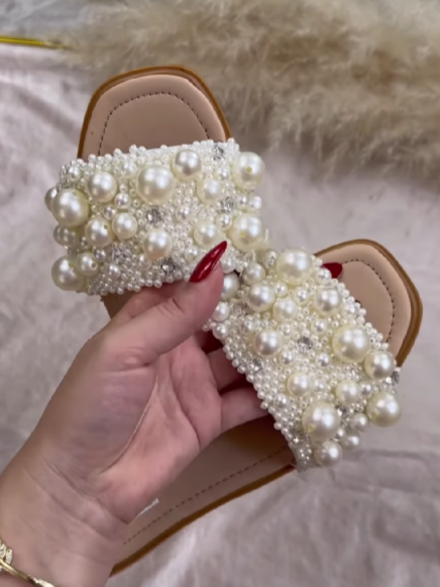 Pearl-Embellished Flat Sandals