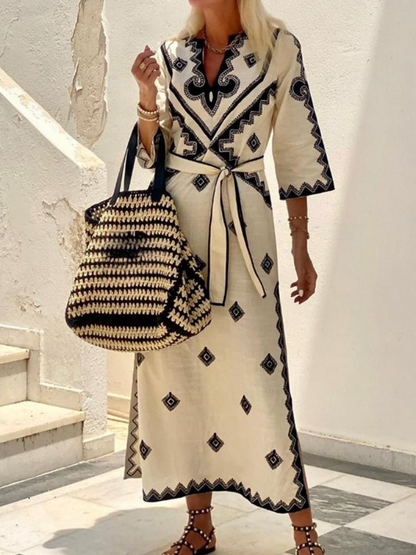 Printed Bohemian Belt Dress