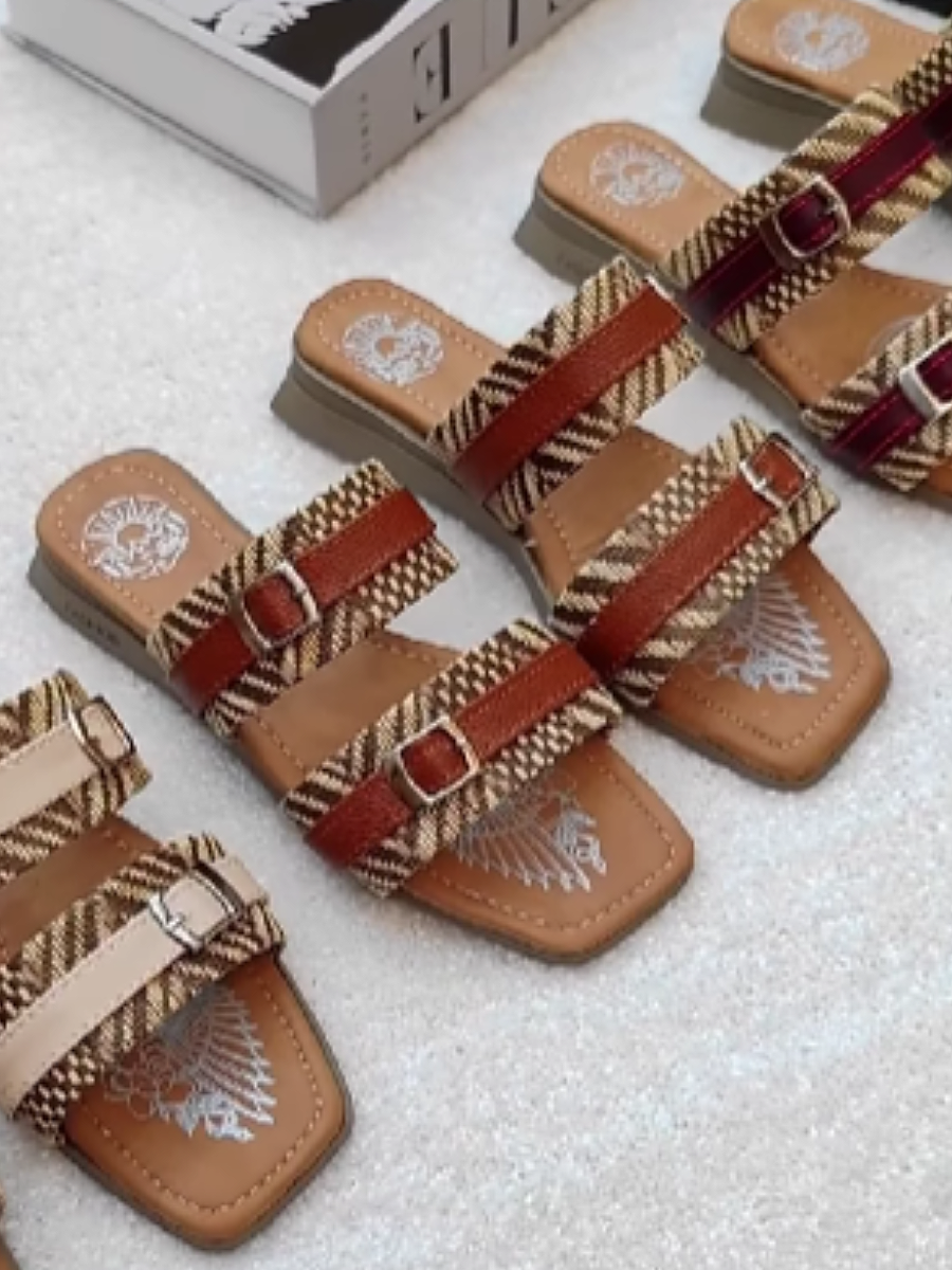 Leather Double-Button Flat Sandals