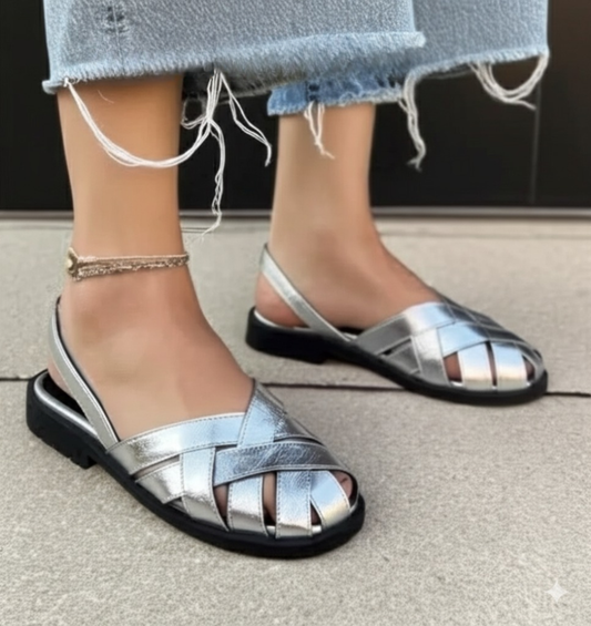 Silver Crisscross Slide Sandals