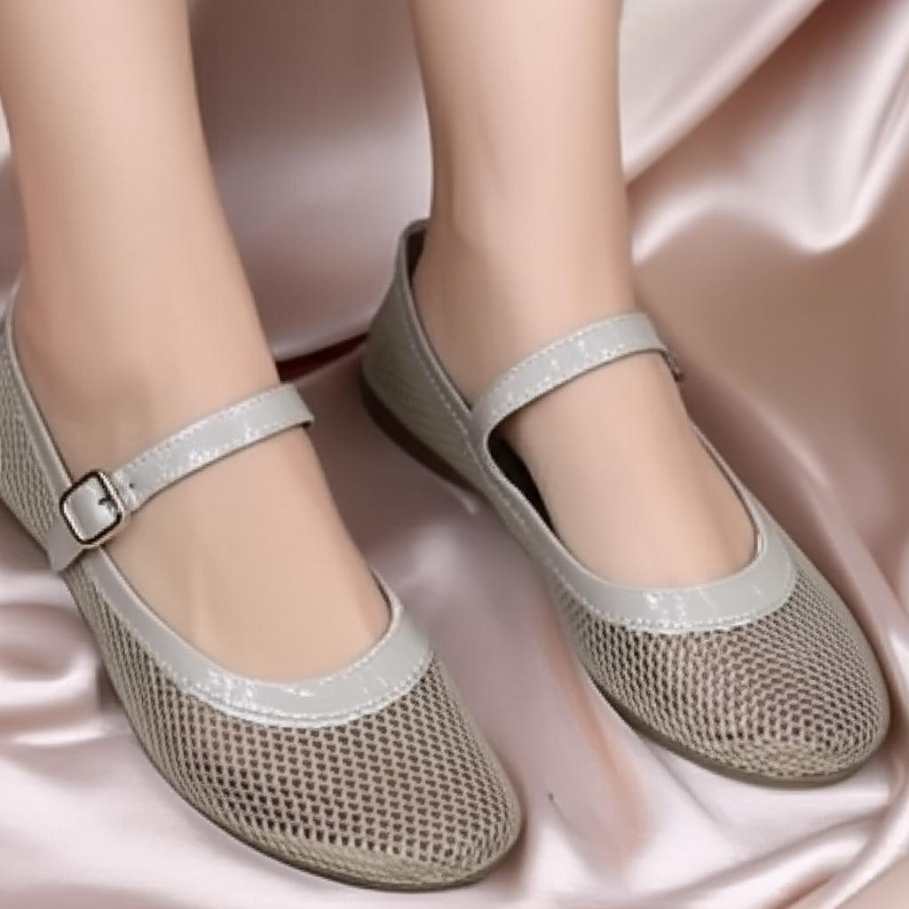 Mesh Ankle Strap Ballet Flats