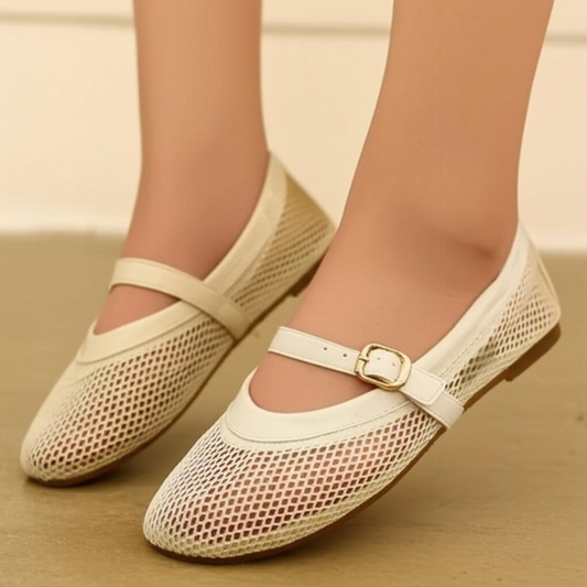 Mesh Ankle Strap Ballet Flats