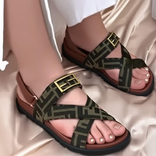 Cross Strap Patterned Sandals