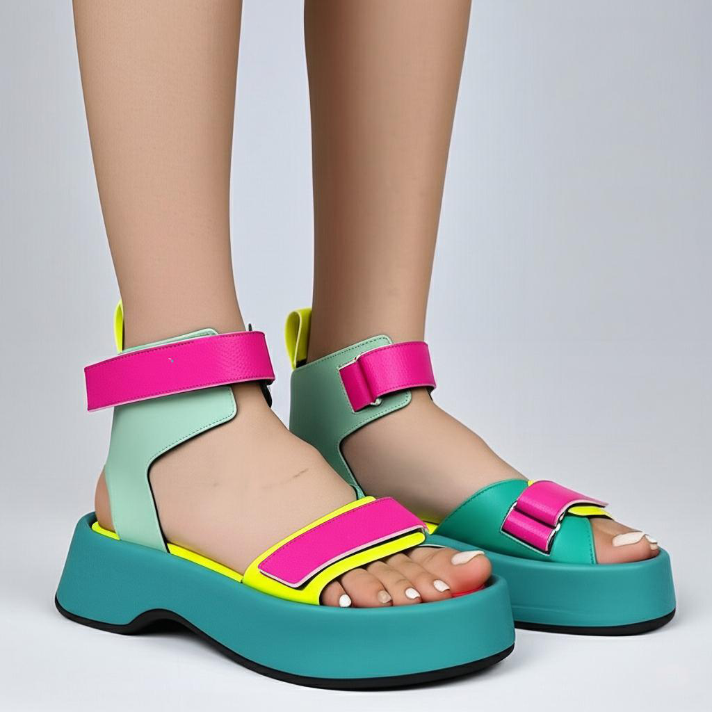 Color Block Ankle Strap Platform Sandals