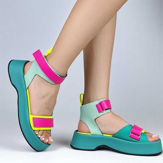 Color Block Ankle Strap Platform Sandals