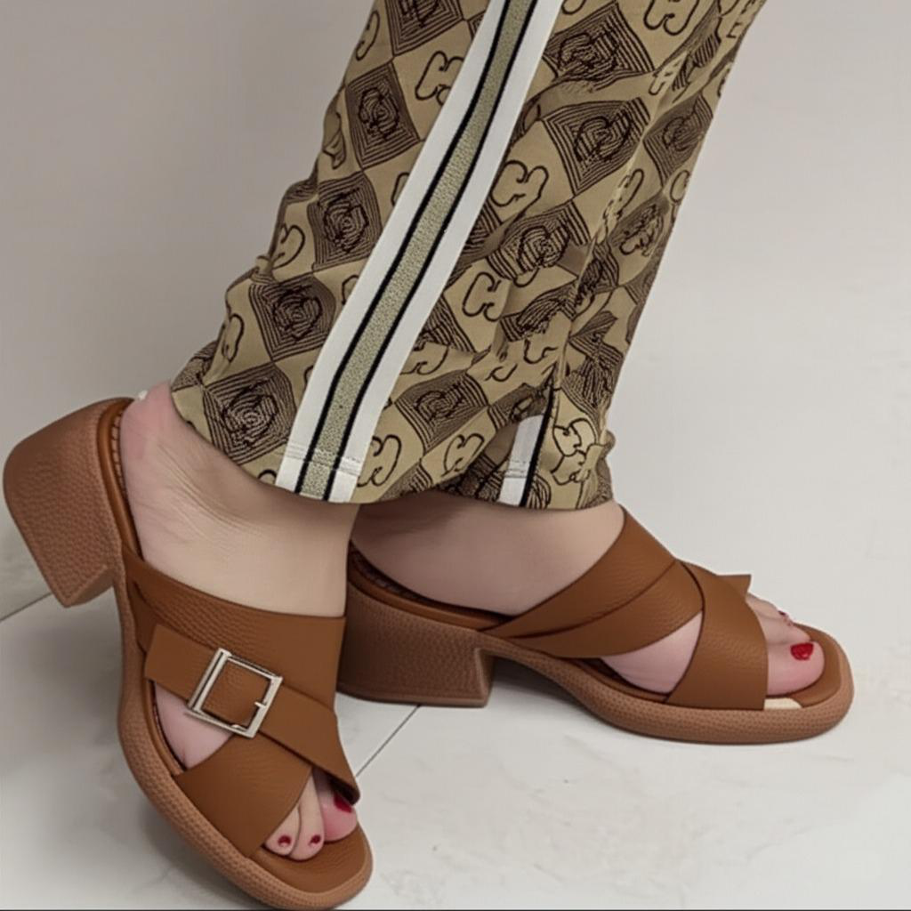 Buckle Detail Block Heel Mules