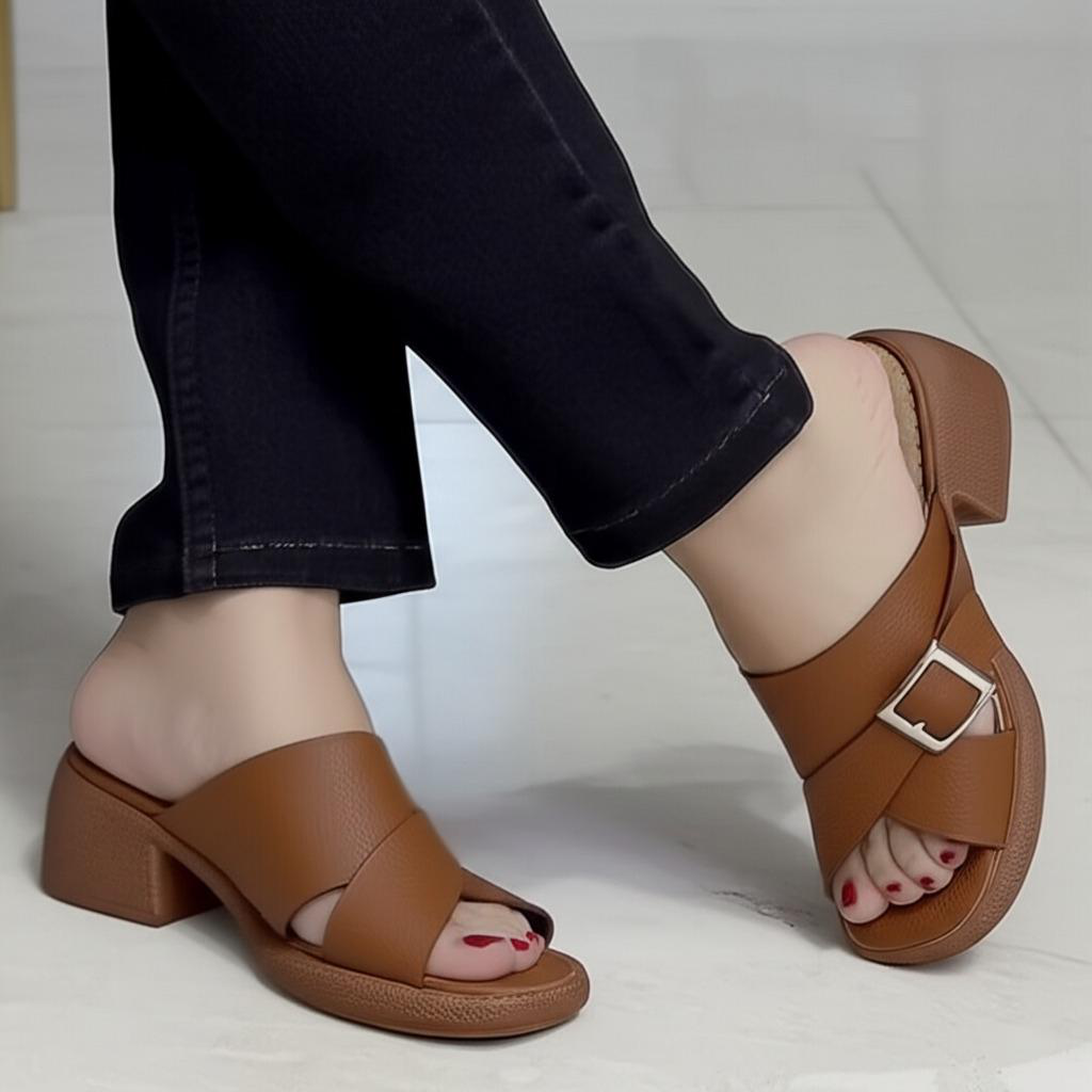 Buckle Detail Block Heel Mules