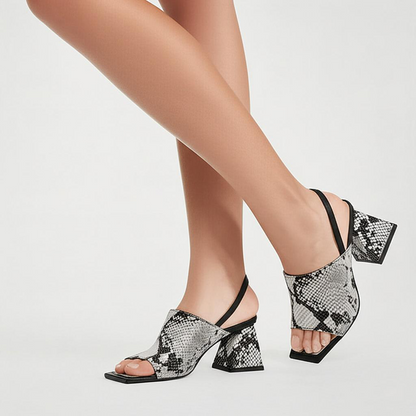 Square-Heeled Snake Sandals