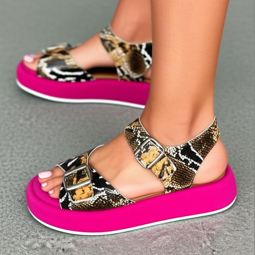 Snake Print Platform Ankle Strap Sandals