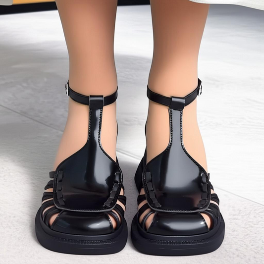 T Strap Block Heel Sandals