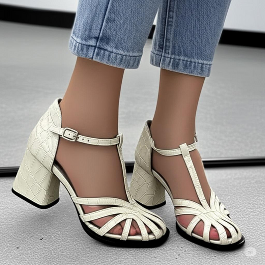 Crocodile Embossed Block Heel Sandals