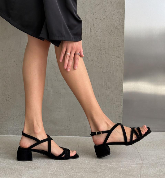 Cross Strap Block Heel Sandals