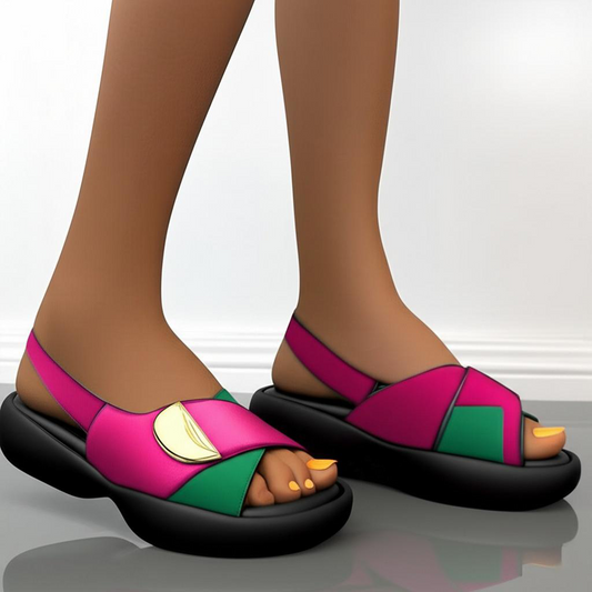Color Blocked Flat Sandals