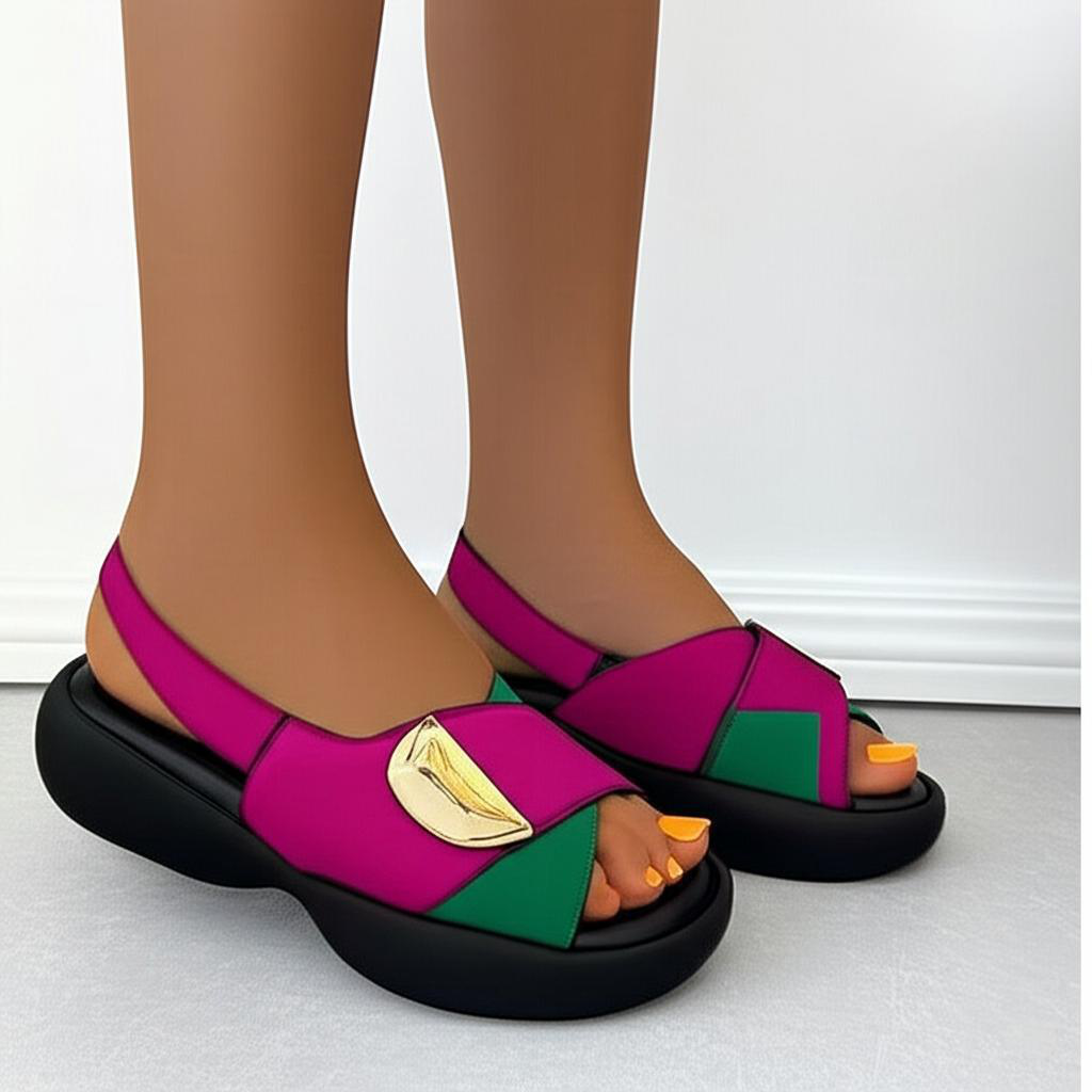 Color Blocked Flat Sandals