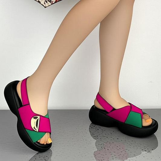 Color Blocked Flat Sandals