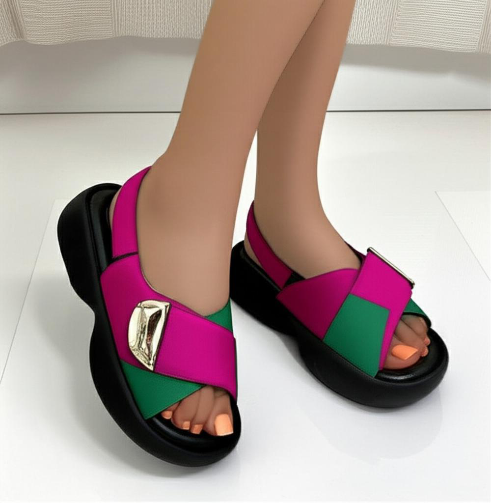 Color Blocked Flat Sandals